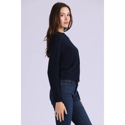 Minnie Rose Cashmere 9gg Pullover Sweater Navy Blue Shrunken Crew Women's S