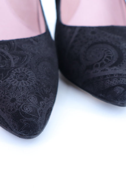 JULIETA Madrid Paisley Print Pumps Black Silver NWB Stilleto Heel Women's 6.5