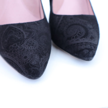 JULIETA Madrid Paisley Print Pumps Black Silver NWB Stilleto Heel Women's 6.5