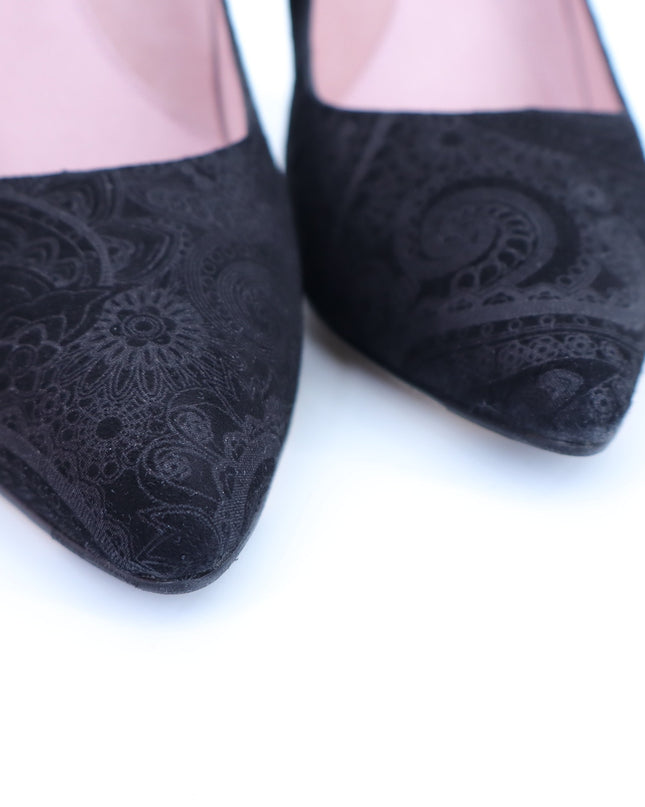 JULIETA Madrid Paisley Print Pumps Black Silver NWB Stilleto Heel Women's 6.5
