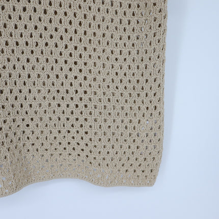 Vince Macrame Cotton Polo Sweater Pale Nut Open Knit Pullover Women's L