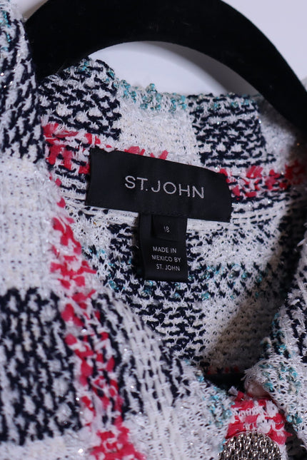 ST. JOHN Plaid Longline Jacket Multicolor Tweed Straight Cut Unlined Women's 18