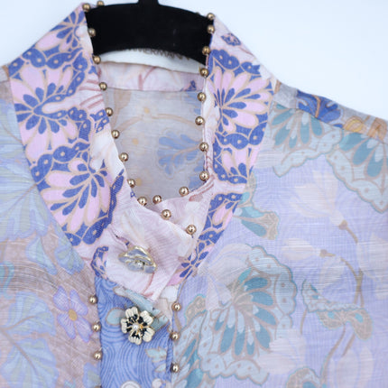ZIMMERMAN Kaleidoscope Spliced Blouse Multi Floral Long Sleeve Women's 0