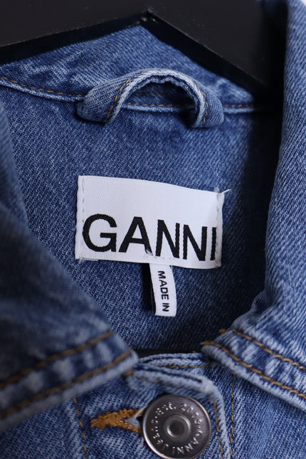 GANNI Washed Denim Long Sleeve Mini Dress Indigo Long Sleeve Women's 36/ US 4