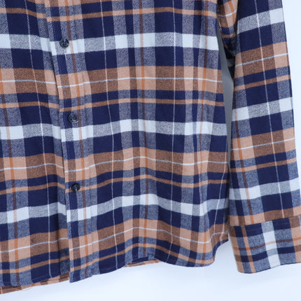 NORDSTROM Trim Fit Shirt Navy and Orange Plaid Button Down Long Sleeve Men's L