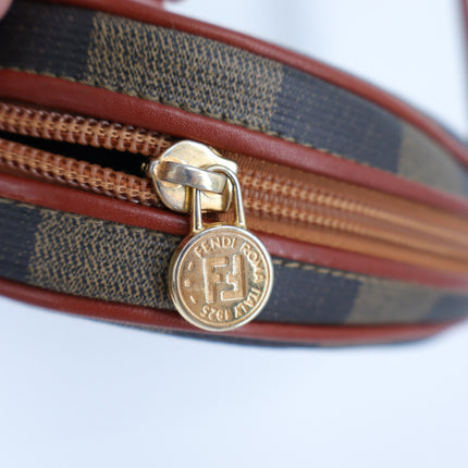 Fendi Pequin Striped Leather Crossbody Purse Round Brown Black Vintage 90's