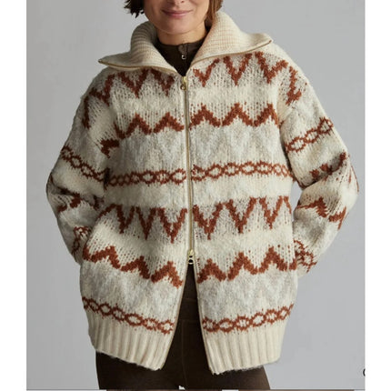Varley Brooke Fair Isle Knit Jacket Whitecap Mountain Full Zip Sweater Women's M