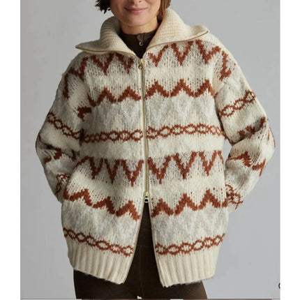 Varley Brooke Fair Isle Knit Jacket Whitecap Mountain Full Zip Sweater Women's M