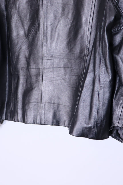 ST. JOHN Nappa Leather Jacket Dark Grey Silk Lined Half Sleeve Women's XL