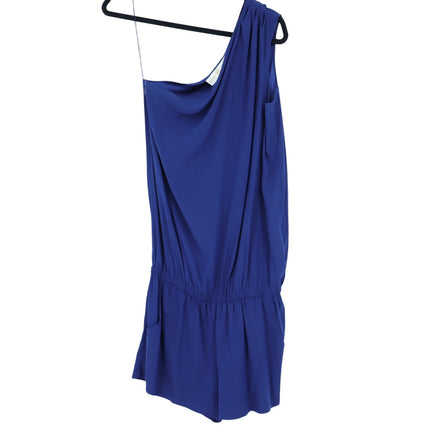 RAMY BROOK Silk Lulu Romper Navy Blue One Shoulder Draped Sleeve Women's L