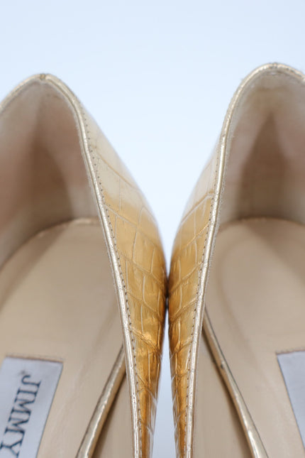 JIMMY CHOO Romy 85 Snake Embossed Pumps Champagne Metallic Women's 38.5/US 8.5