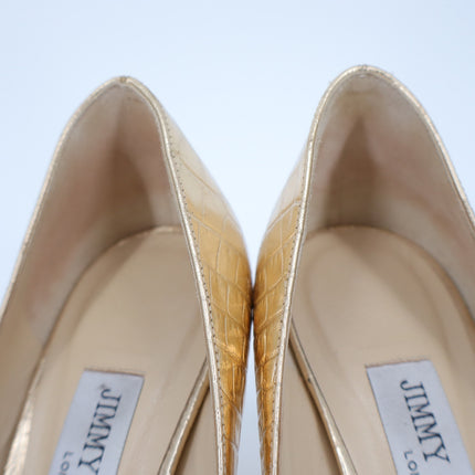 JIMMY CHOO Romy 85 Snake Embossed Pumps Champagne Metallic Women's 38.5/US 8.5