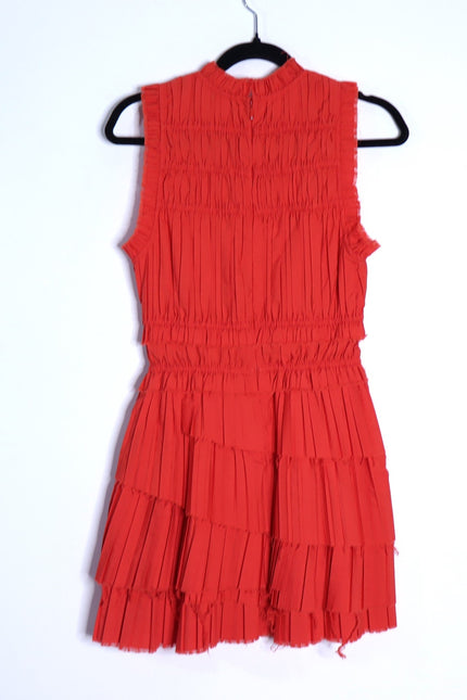 SEA Greir Pleating Crepe Mini Dress Poppy Orange Asymmetrical Skirt Women's S