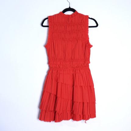 SEA Greir Pleating Crepe Mini Dress Poppy Orange Asymmetrical Skirt Women's S