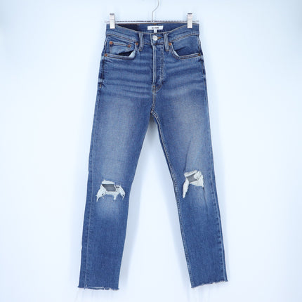 RE/DONE 90's Ankle Crop Jeans Blue Dusk Destroy High Rise Stretch Women's 25