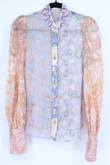 ZIMMERMAN Kaleidoscope Spliced Blouse Multi Floral Long Sleeve Women's 0