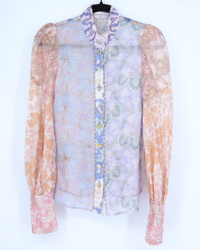 ZIMMERMAN Kaleidoscope Spliced Blouse Multi Floral Long Sleeve Women's 0