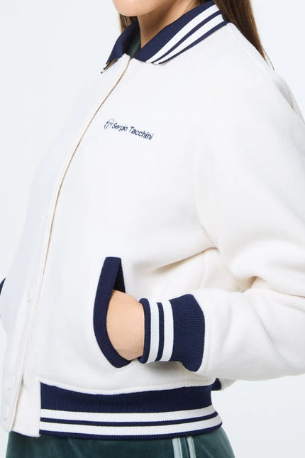 SERGIO TACCHINI Marisa Varsity Jacket Gardenia White Navy Wool Blend Women's S
