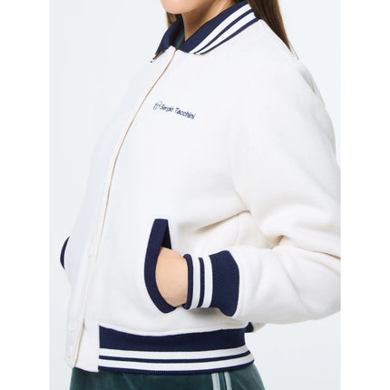 SERGIO TACCHINI Marisa Varsity Jacket Gardenia White Navy Wool Blend Women's S