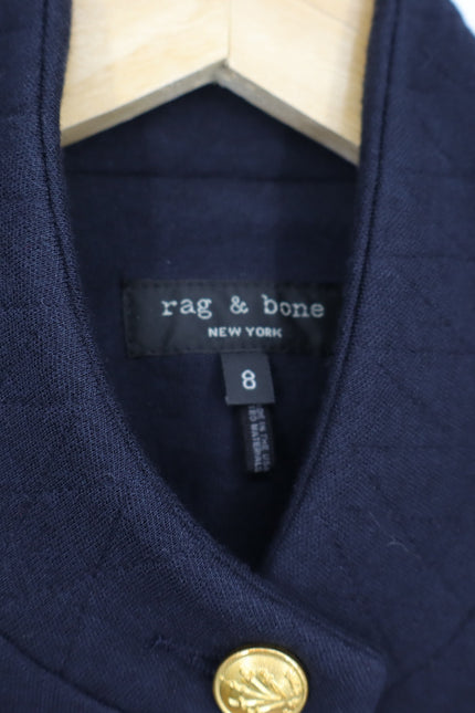 RAG & BONE Slade Textured Knit Blazer Navy Blue Long Sleeve 4-Pocket Women's 8