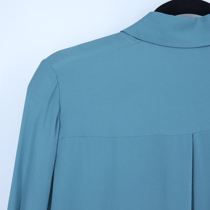 Vince Silk Button Up Blouse Seaglass Teal Lightweight Collared Women's 4