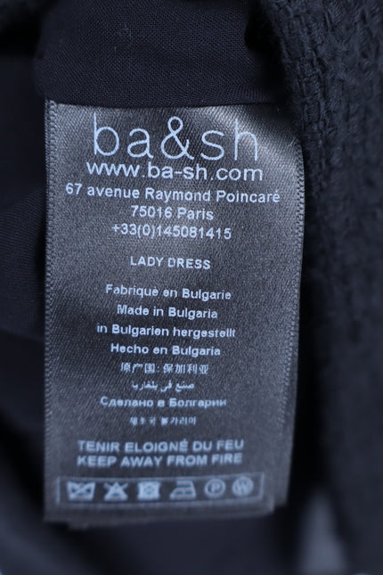 BA&SH Auxane Dress Black NWT Tweed Long Sleeve Button Back Mini Women's 4/US XL