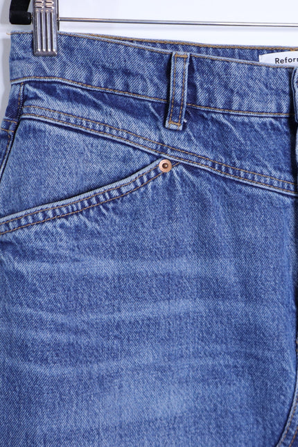 REFORMATION JEANS Jagger Denim Midi Skirt Hemlock Classic Blue Women's 30