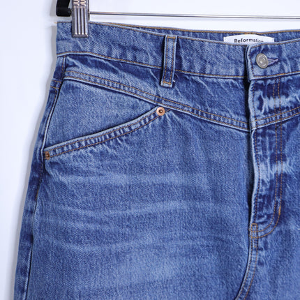 REFORMATION JEANS Jagger Denim Midi Skirt Hemlock Classic Blue Women's 30