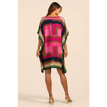 TRINA TURK Theodora Silk Dress Pink Multicolor Stripe Mini Kaftan Women's XS/S