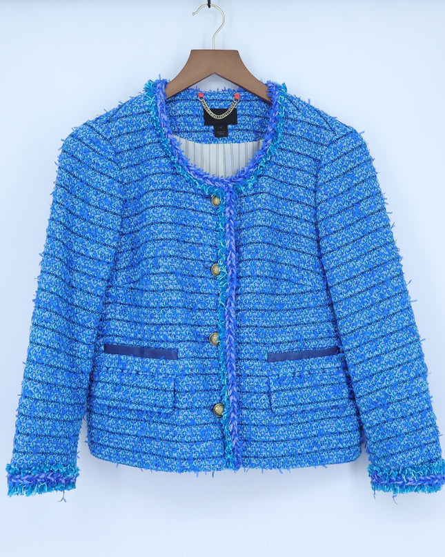 J. Crew Lady Blazer Jacket Blue English Tweed Ribbon Weaved Lined Women's 4