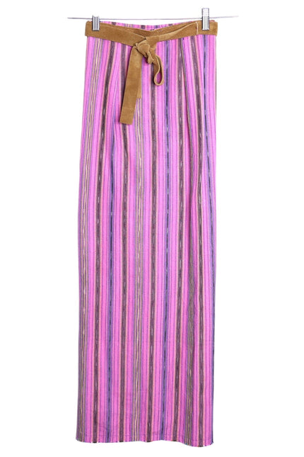 CUCA Falda Striped Woven Wrap Maxi Skirt Pink Multicolor Column Women's OSFM