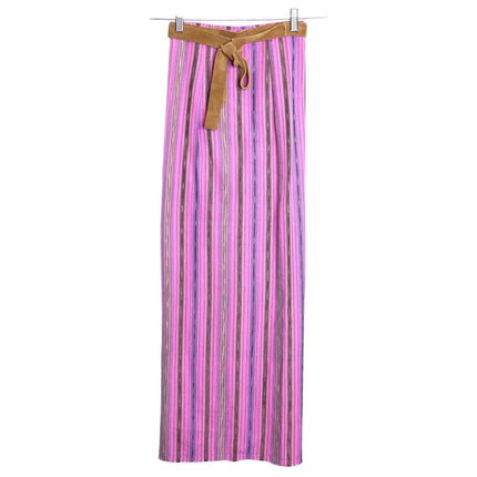 CUCA Falda Striped Woven Wrap Maxi Skirt Pink Multicolor Column Women's OSFM