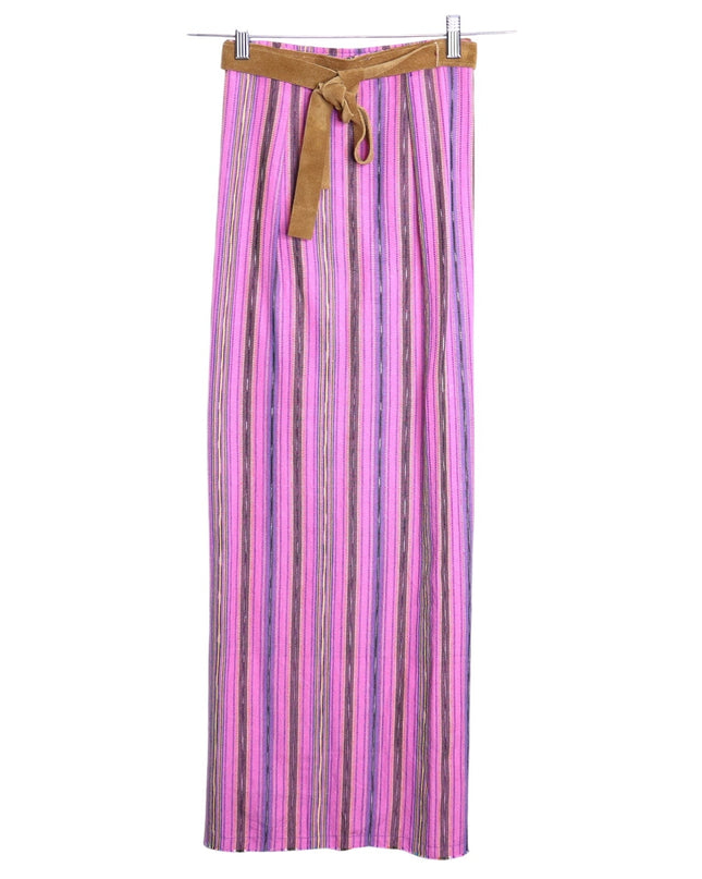 CUCA Falda Striped Woven Wrap Maxi Skirt Pink Multicolor Column Women's OSFM