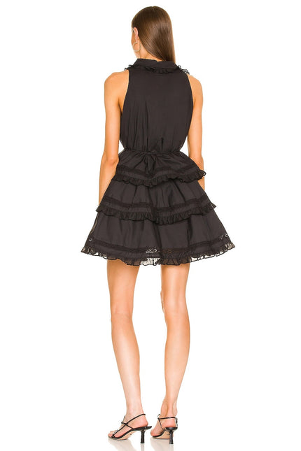 JOSLIN NEW Celia Trapeze Shirt Dress Black Organic Cotton Ruffled Lace Women's 2