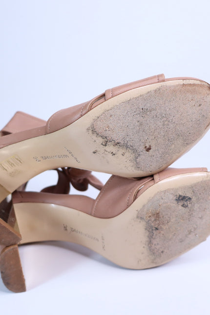 MARION PARKE Leah Heeled Sandals Blush Nappa Leather Ankle Tie Women's 36/US 6