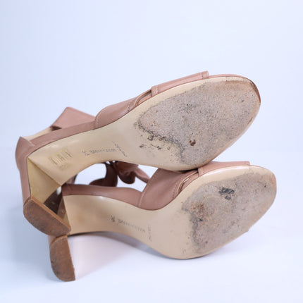 MARION PARKE Leah Heeled Sandals Blush Nappa Leather Ankle Tie Women's 36/US 6