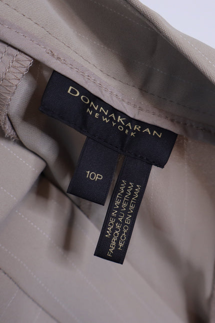 DONNA KARAN NWT Pinstripe Wide Leg Dress Pants Cobblestone Cream Women's 10P