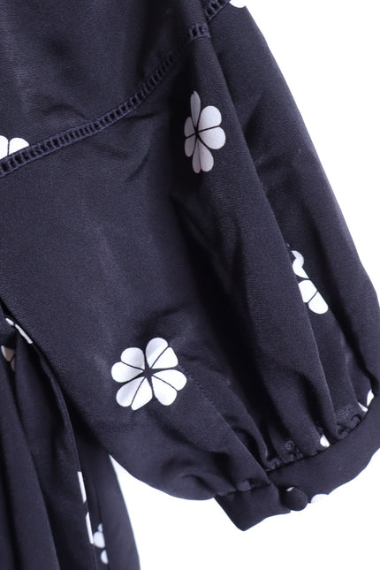 KATE SPADE Black Spade Clover Toss Belted Wrap Dress Long Sleeve Women's 10