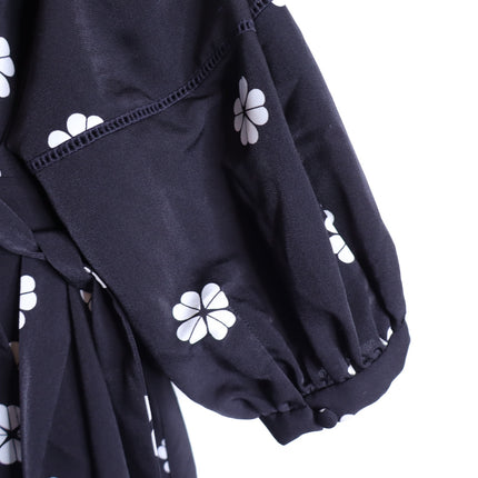 KATE SPADE Black Spade Clover Toss Belted Wrap Dress Long Sleeve Women's 10