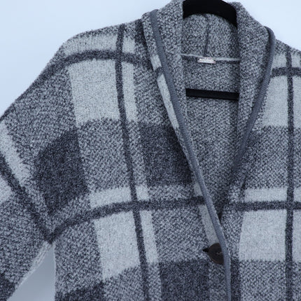 Margaret O'Leary Knits Plaid Sweater Jacket Gray Two Button Wool Women's XS