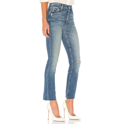 Mother Pixie Dazzler Ankle Fray Jeans Blue Popism Mid Rise Button Fly Women's 24