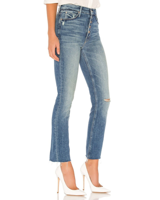 Mother Pixie Dazzler Ankle Fray Jeans Blue Popism Mid Rise Button Fly Women's 24