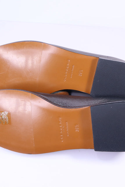 CLERGERIE Olympia Leather Smoking Loafers Pewter Metallic Flats Women's 39.5