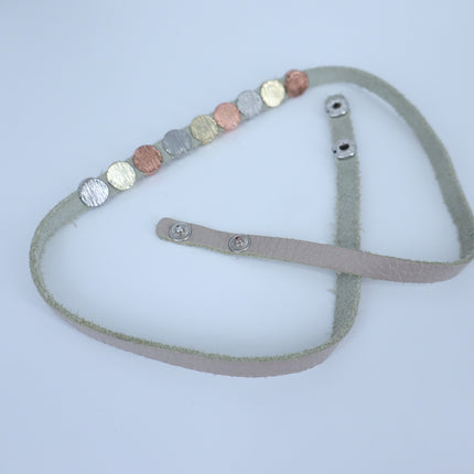 Leather Double Wrap Mixed Metal and CZ Bead Bracelet