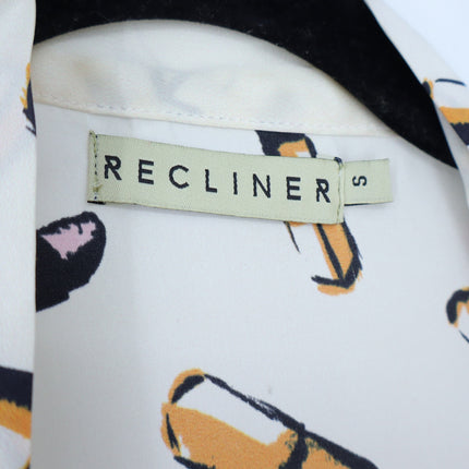 RECLINER Silk Lipstick Print Robe Midi Ivory Loungewear Luxury Satin Women's S