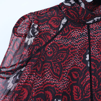 Ted Baker Alexxei Blouse Ladder and Velvet Trim Red Black Long Sleeve Women's 2