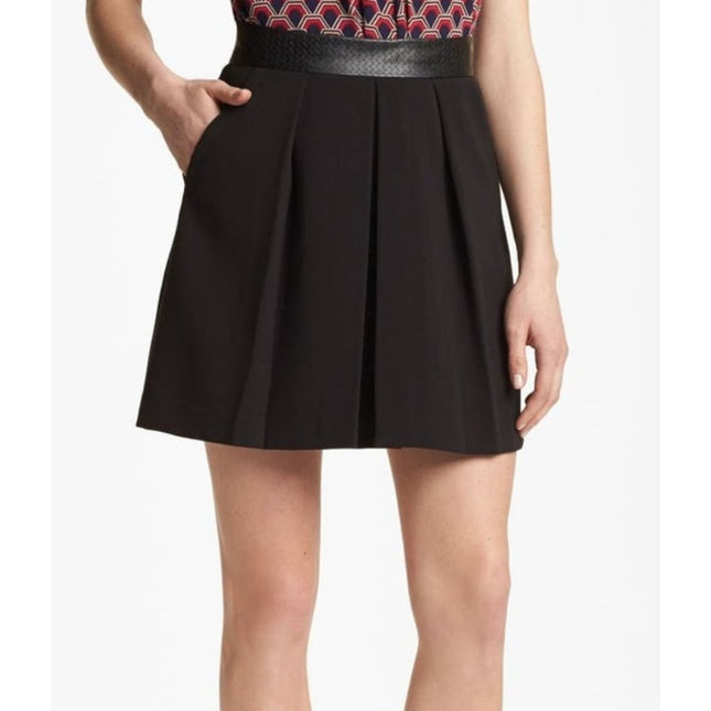 Trina Turk Kimbra Pleated Mini Skirt Black Weave Embossed Waist Women's 8