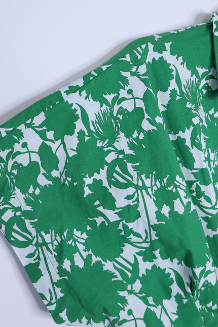 EXQUISE Madilynn Short Sleeve Pleated Blouse Green Button Front Women's XS