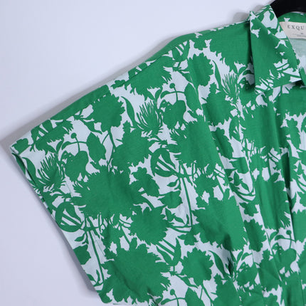EXQUISE Madilynn Short Sleeve Pleated Blouse Green Button Front Women's XS
