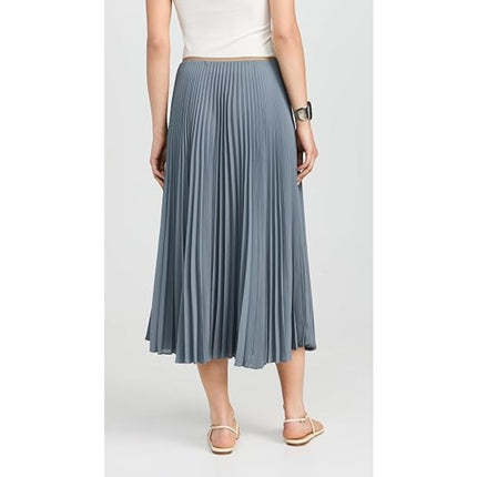 Vince Draped Pleated Midi Skirt Grey Lake Stone Accordion Pull On Midi Women's 4